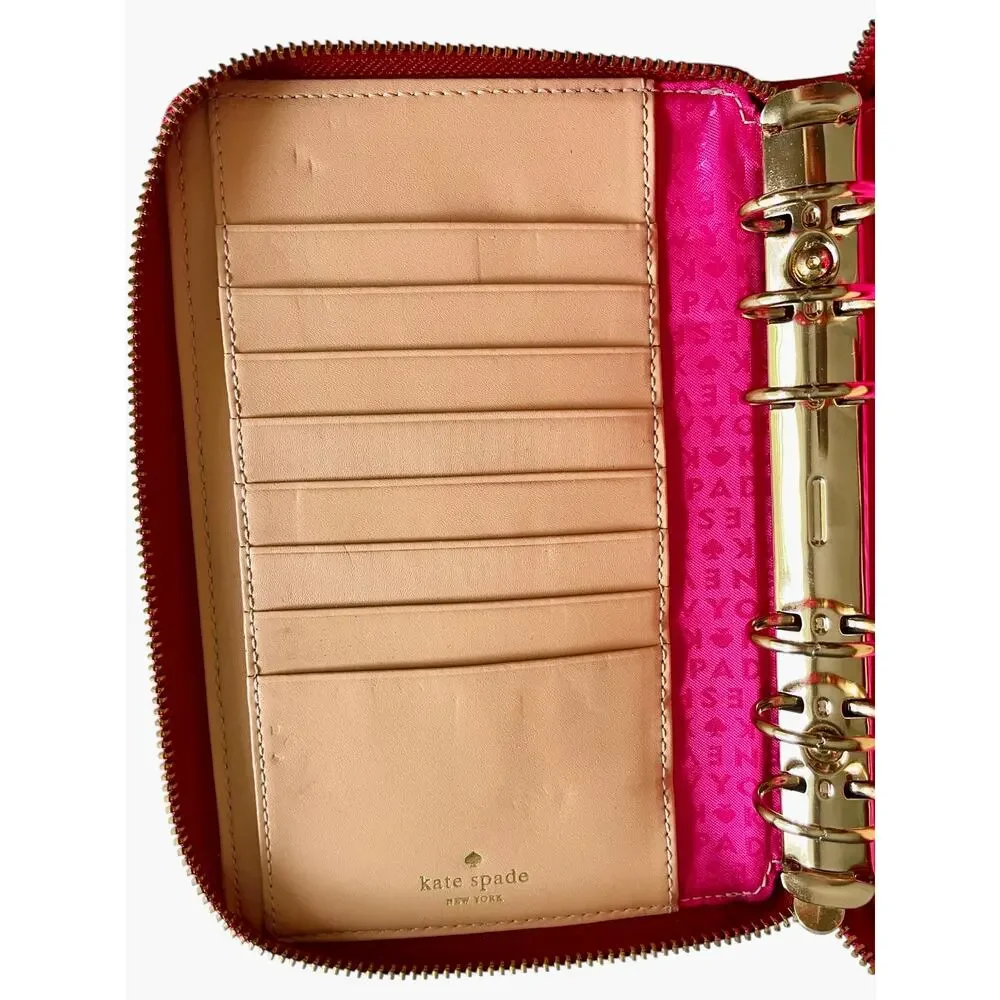 Kate Spade Wellesley Planner Organizer Red Leather Zip Around Binder